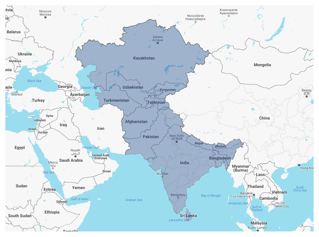 Map Of South And Central Asia | Wind Map